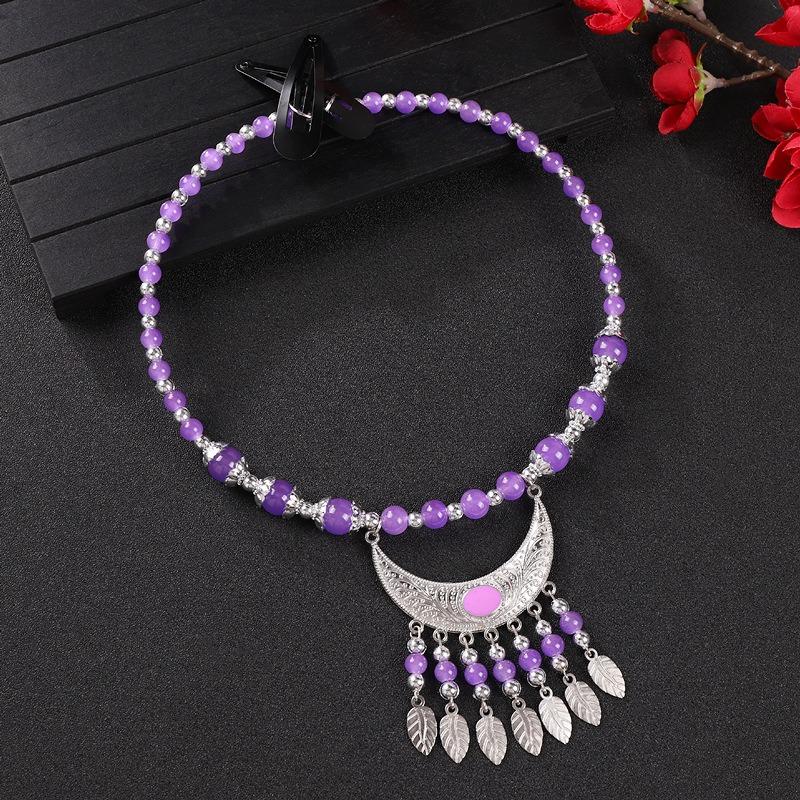 Glasierter Perlenfransenkragen Damen Halskette Retro Exotischer Stil Miao Stirnschmuck Augenbrauenanhänger Tibetischer Kopfschmuck