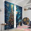 2pcs,2D Plane Printing Minimalist Curtains Father Christmas Decorating Tree Polyester Easy Install (without Rod) Art Deco