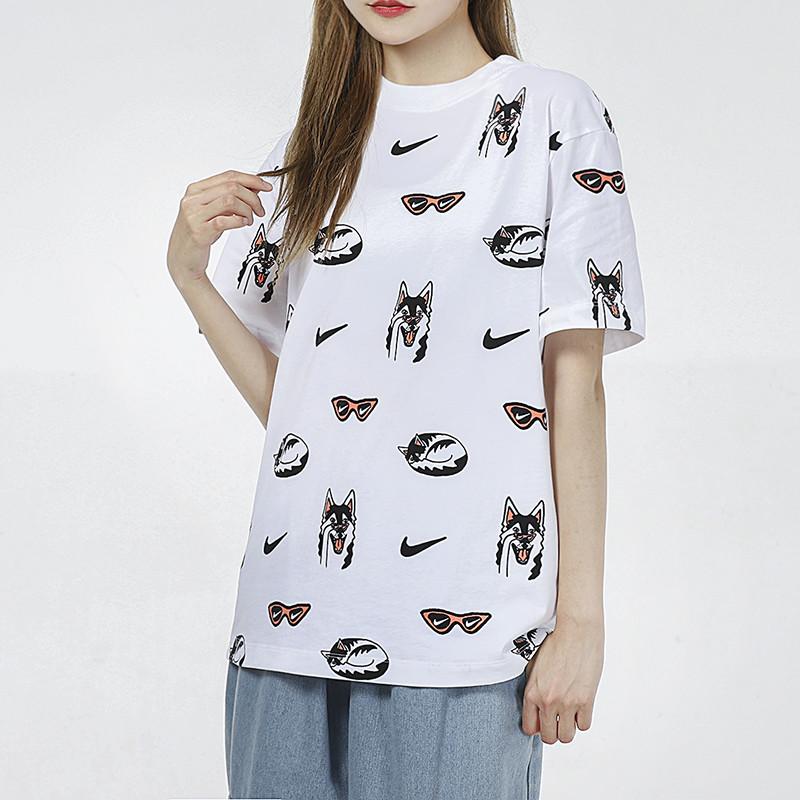 Nike Nsw Bf Dog Aop Casual Sports All-Over Print Breathable Short Sleeve T-Shirt Women Tops White DJ1833-100