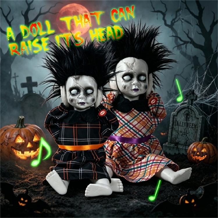 Frightening Moving Doll With Light Up Eye And Sound Laugh Participatory Specters Figure For Halloween Party Atmosphere Decors
