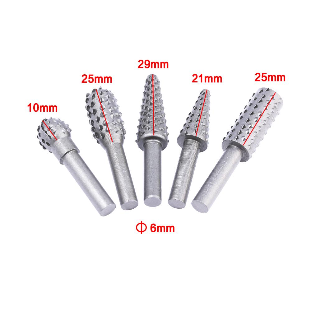 5pcs Steel Rotary Rasp File 1/4" Shank Rotary Craft Files Rasp Burrs Wood Bits Grinding Power Woodworking Hand Tool