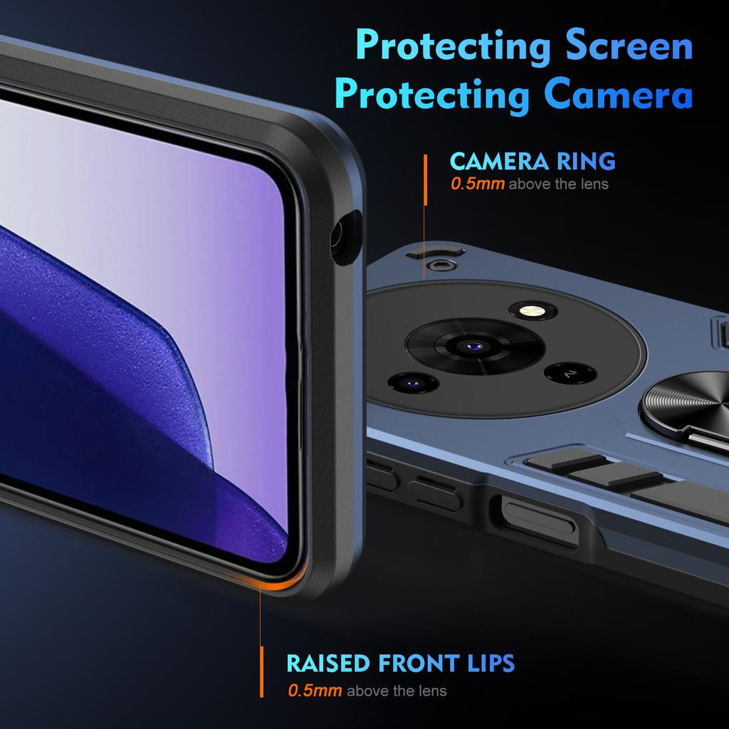Pro ZTE Blade A76 4G Pouzdro PC+TPU Ochrana proti pádu Kryt telefonu s prstenovým stojánkem