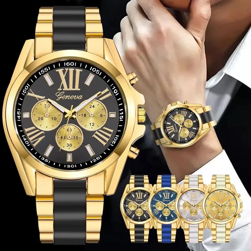 Classic Mens Watches Luxury Stainless Steel Quartz Wristwatch Large Dial Gold Men Business Casual Watch Clock Gifts Reloj Hombre