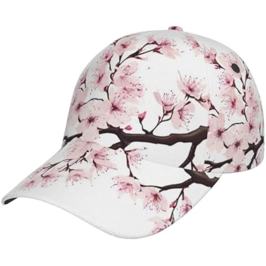Watercolor Cherry Blossom Branch Pattern Baseball Cap Women's Men's Athletic Fitted Cap Outdoor Baseball Hat Sports Sun Cap