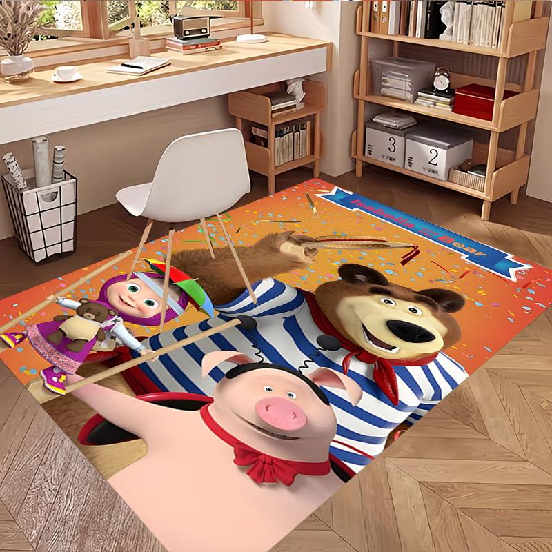 Masha and The Bear Print Rug, Washable Floor Carpet, For Entryway Dorm Laundry Room Office Study, Home Decor Birthday Christmas Gift