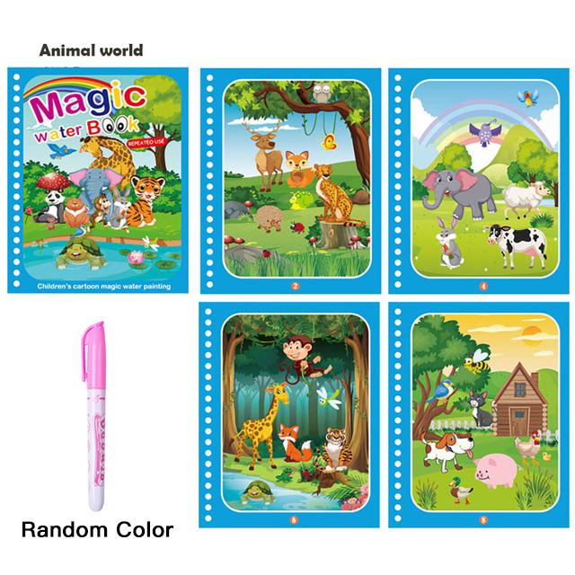 Magical Water Drawing Book Toys Variety of Themes Reusable Coloring Magic Water Drawing Book Early Education Toys for Children