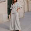 Elegant Two Piece  Sets Women Outfits Half Sleeve Blouse Blazer and Trousers Casual Outfits