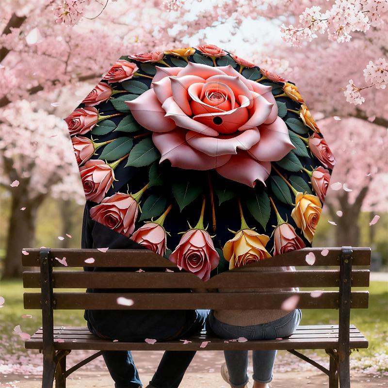 1PC Rose Floral Umbrella-8-Rib Reinforced, Automatic Open, Lightweight & Durable, Cute Fashion Accessory for Outdoor-P98