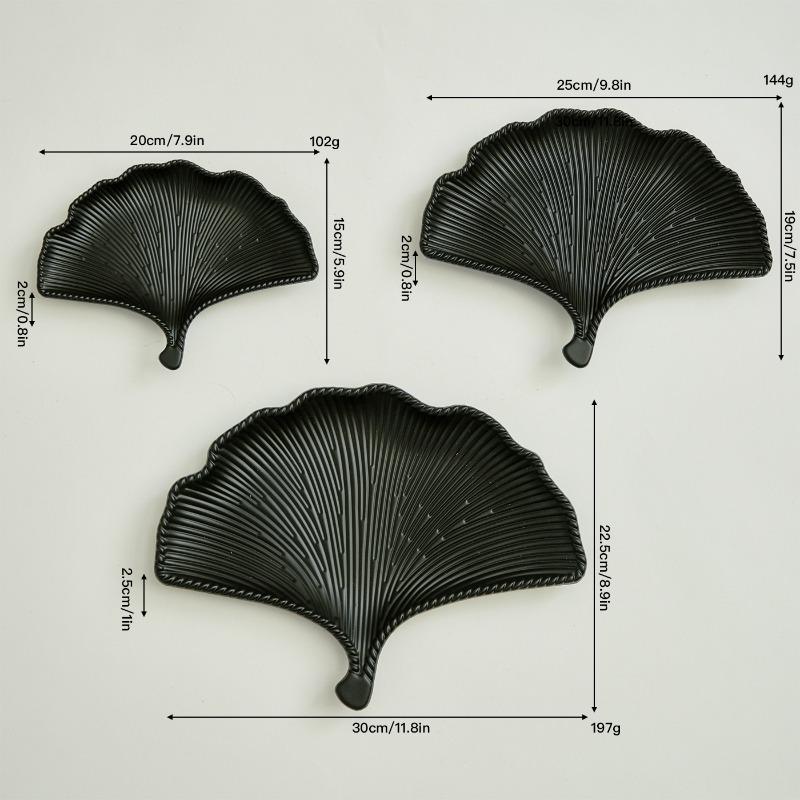 

Ginkgo Leaf Drag Plate, Iron Art Home Dessert Plate, Living Room Snack Plate, Decorative High-end Plate Three-piece set чёрный