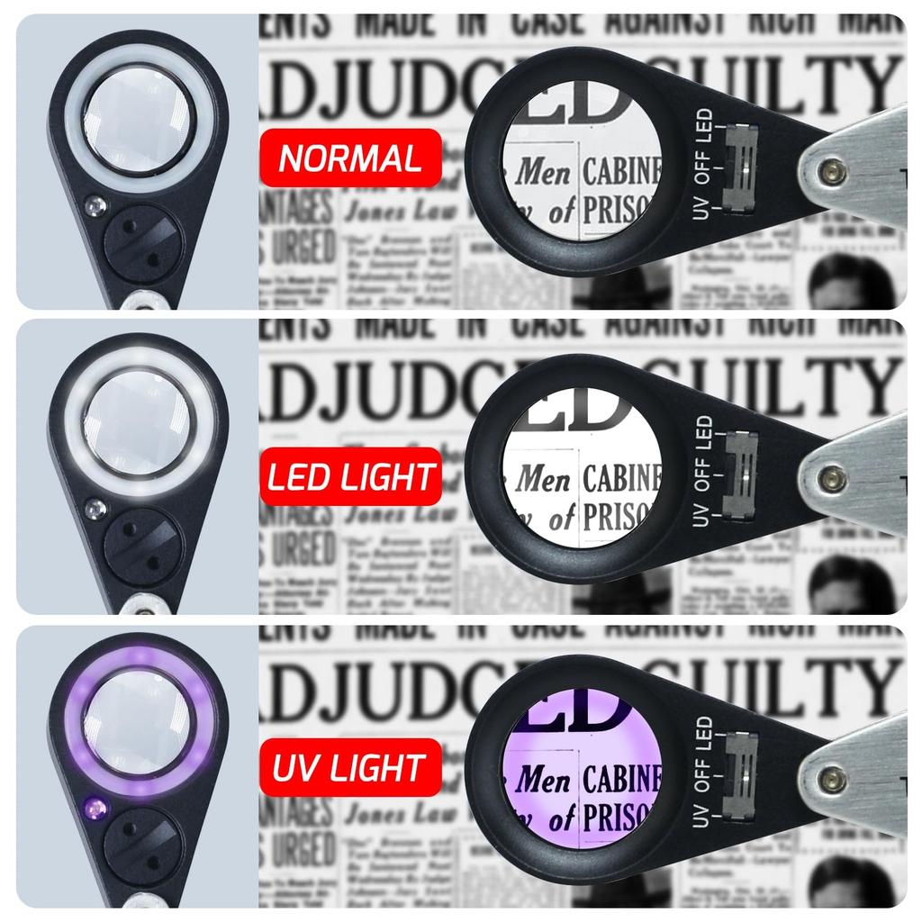 Gain Express Jewelry Loupe Lighted Jewelry Loop Hastings Triplet Magnifier 10x for and More LED and UV Magnifier, Magnifier, Coins, Gemstones, Stamps,