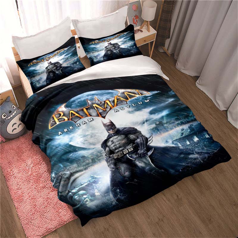 3D Printed Batman Cartoon Pattern Bedding and Duvet Cover Set, Soft and Warm Dormitory Bedding Set