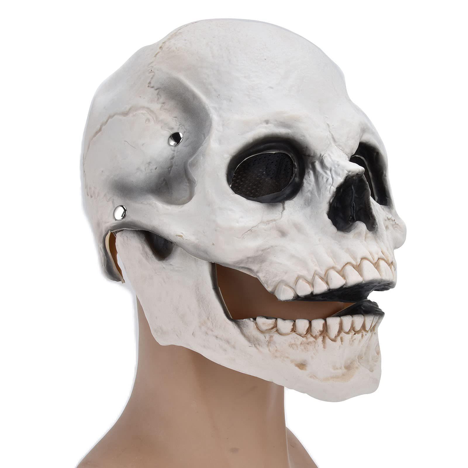 Halloween Horror Skull Latex Full-Face Movable Mask Prop for Funny Party Costumes Movable-jawed white skull