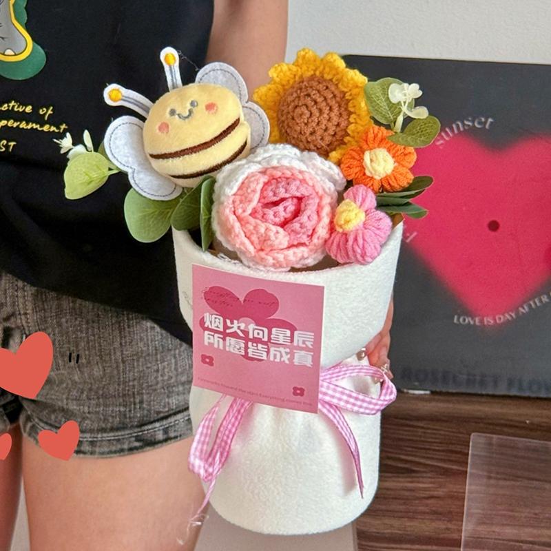 Sunflower Crochet Bouquet Artificial Crochet Sunflower DIY Handmade Woven Flowers Graduation Season Teachers  Mother Day Gifts