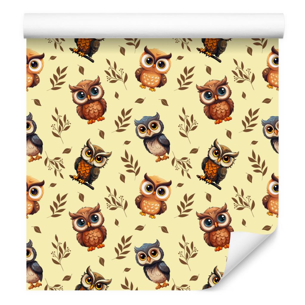 Cream and Gold Owl Wallpaper for Living Room and Bedroom 50x1000