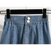 Spring Summer Mid-length Women's Elastic Waist Denim Skirt Pleated High Waist Thin Long Skirt
