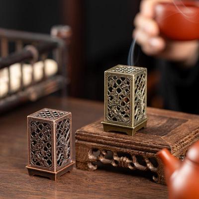Vierkante verticale wierookbrander, klein, Xiangyun legering wierookhouder, aromatherapie voor binnen, ornament, Chinese pruim wierookbranders