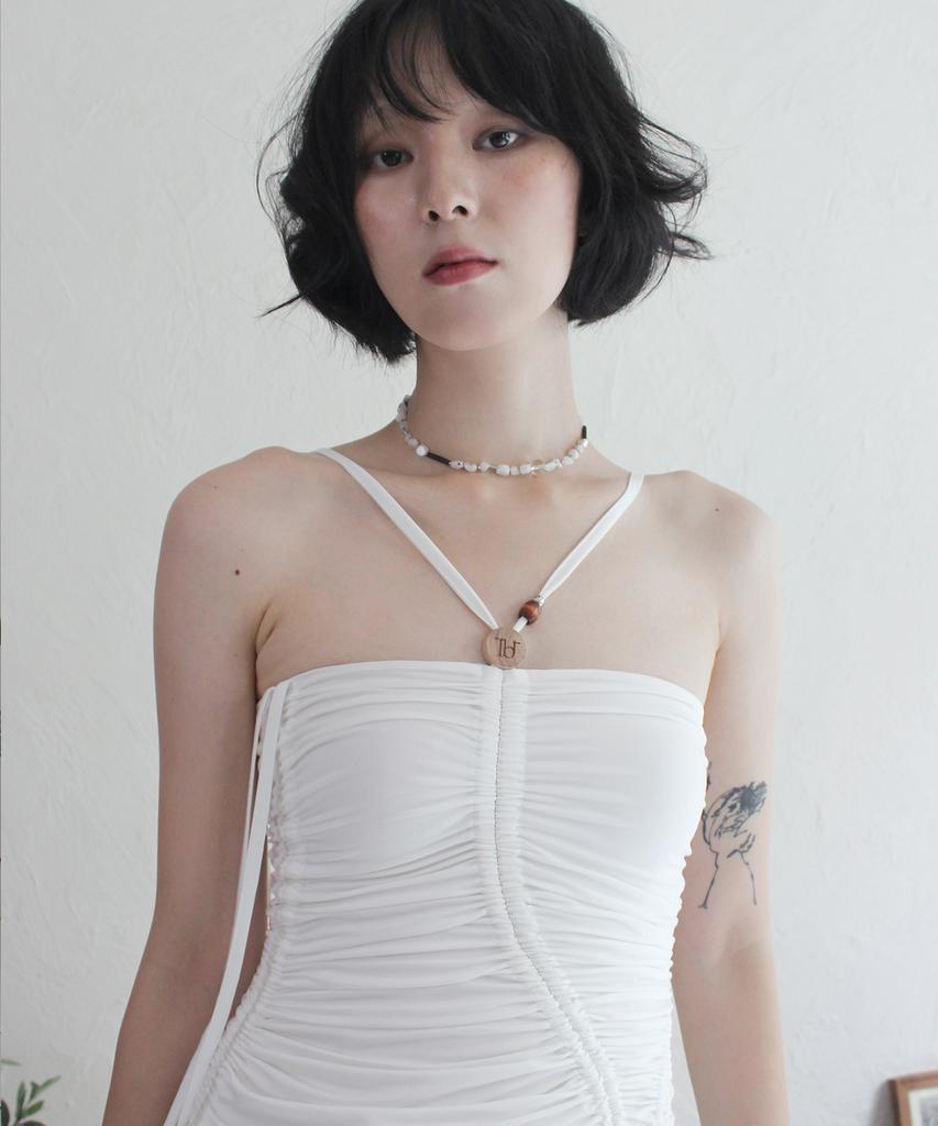 Rubati Shirred Strap Tube Top Dress_White