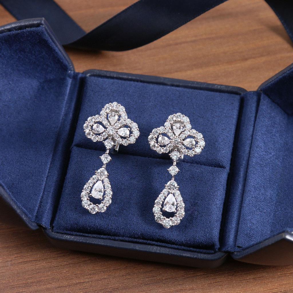 New Hot Brand Vintage Zircon Earrings Luxury Jewelry for Women Gift Designer Eardrop Pure 925 Sliver Lady Flower Clip Earrings