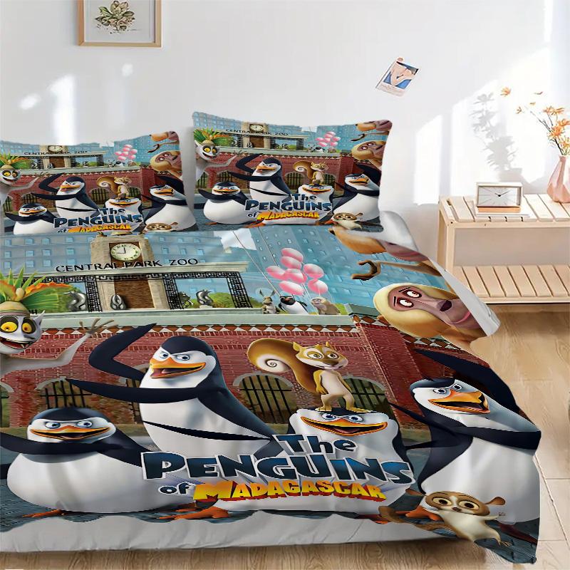 Penguins Madagascar Movie Print 3Pcs Bedding Setduvet Cover With 2 Bedropillowcase Home Birthday Gift