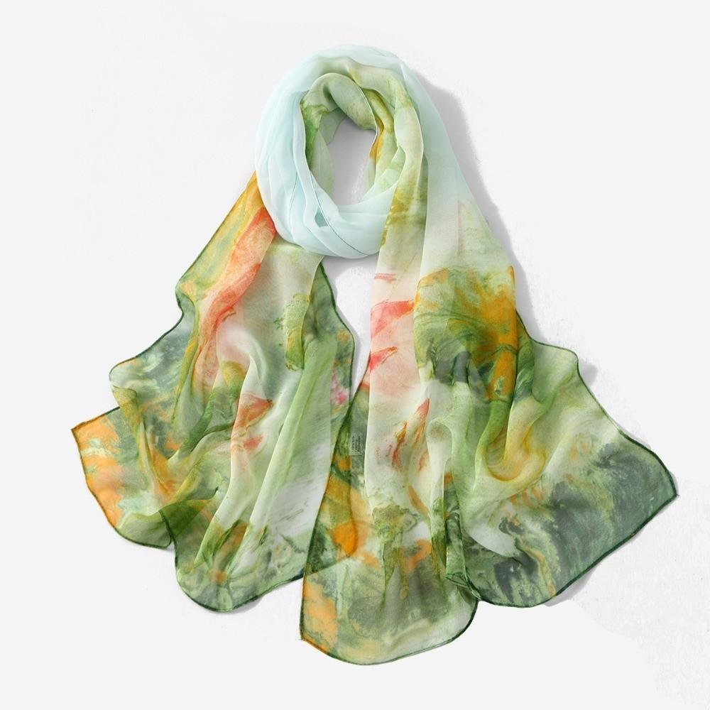 New Lotus Printing Silk Scarf Korean Style Long Scarves Elegant Long Wraps Women