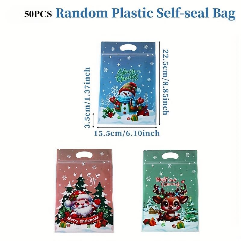 

50 шт. Рождественский самозапечатывающийся пакет для конфет, упаковочный пакет для шоколадных закусок, подарочный пакет с дизайном Санта-Клауса, снеговика, лося, подарочный пакет с Рождеством 50PCS