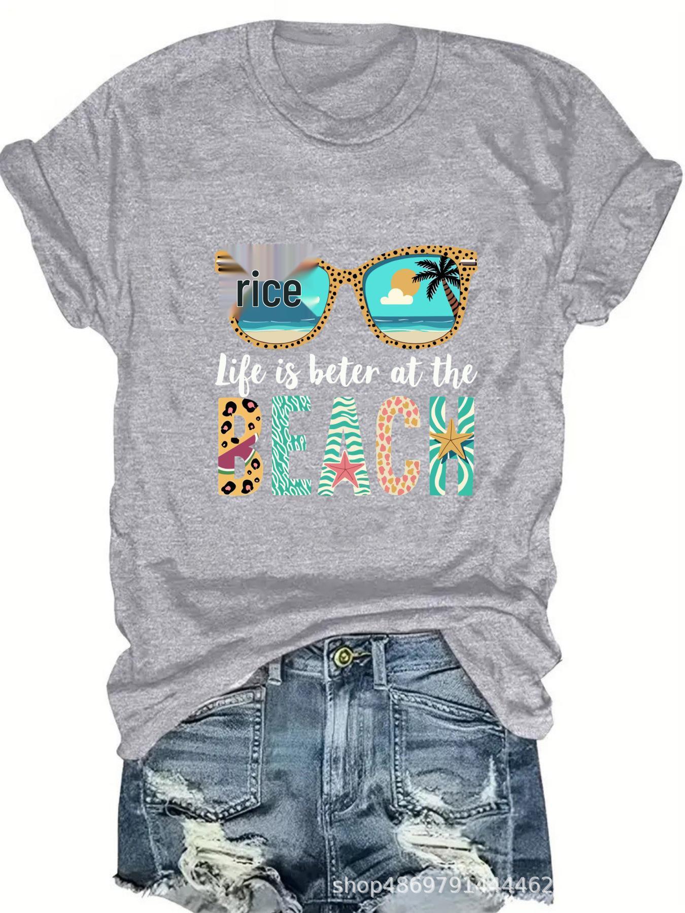 

Women s Cross-Border Fashion Round Neck T-Shirt XXL светло-серый