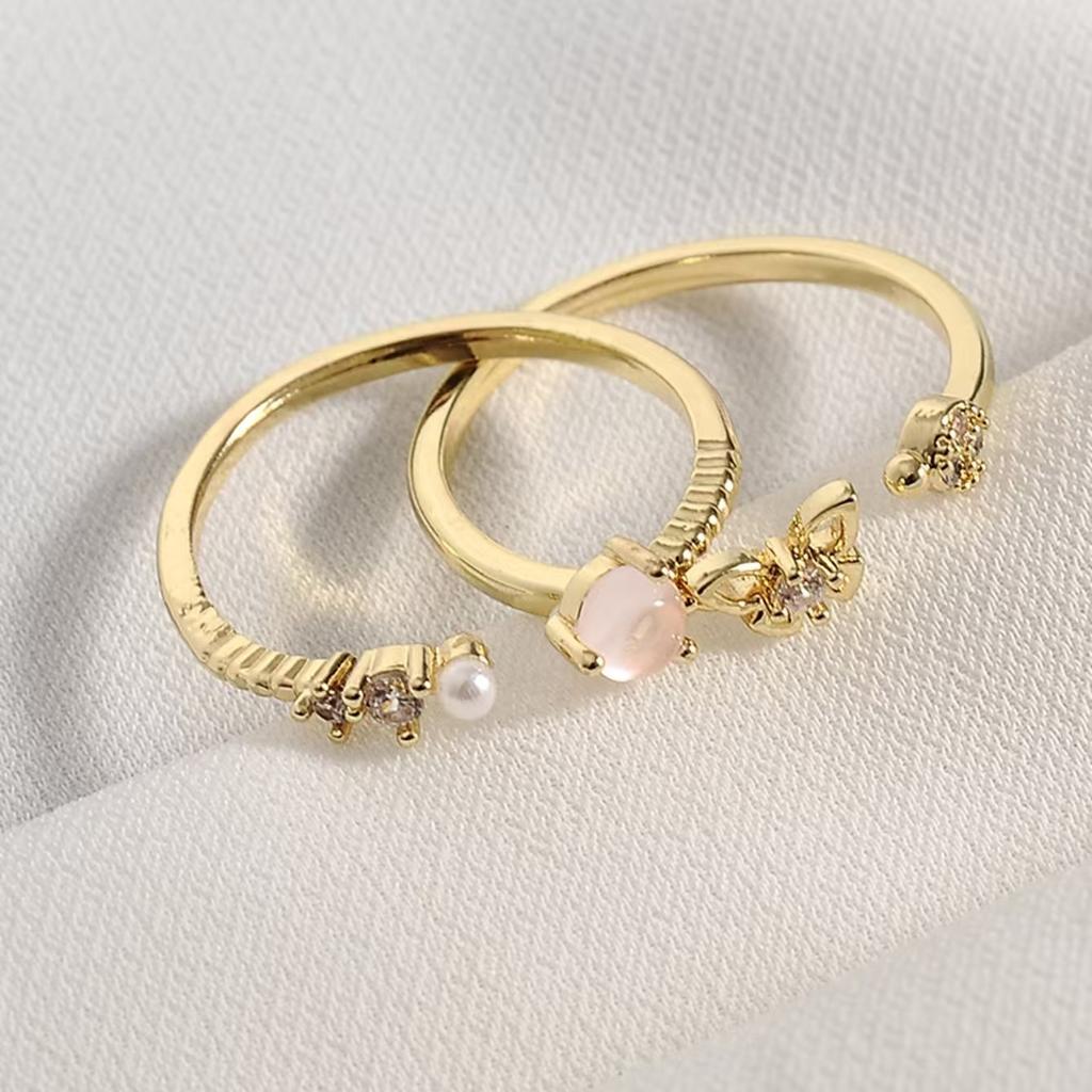 High-quality Retro Double-layer Ring for Women, Niche Ins Copper Micro-inlaid Zircon Butterfly Live Adjustable Simple Ring