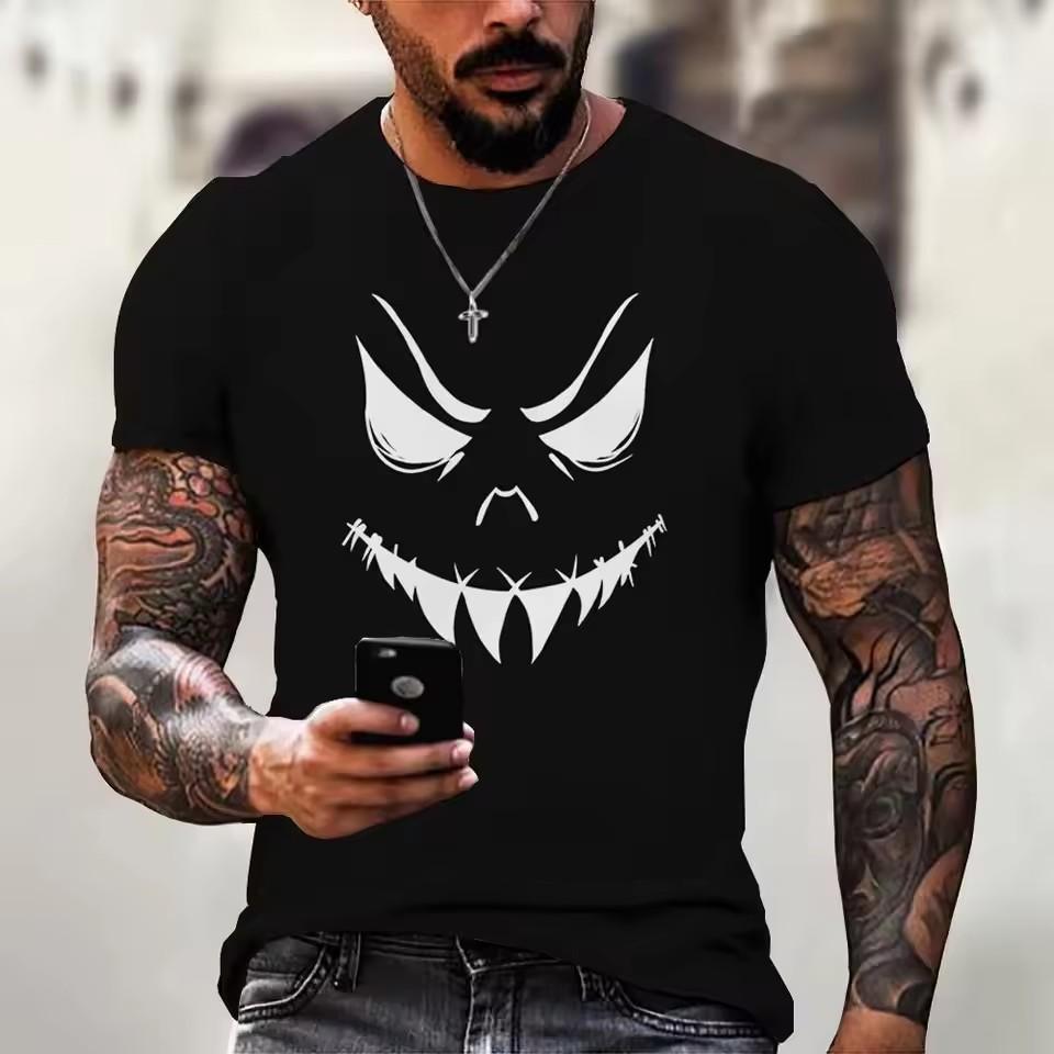 Men's T-shirt Devil Graphics Short Sleeved O Neck Streetwear Tops Tee Loose Outdoor Sportshirt Outdoor Oversized Clothing
