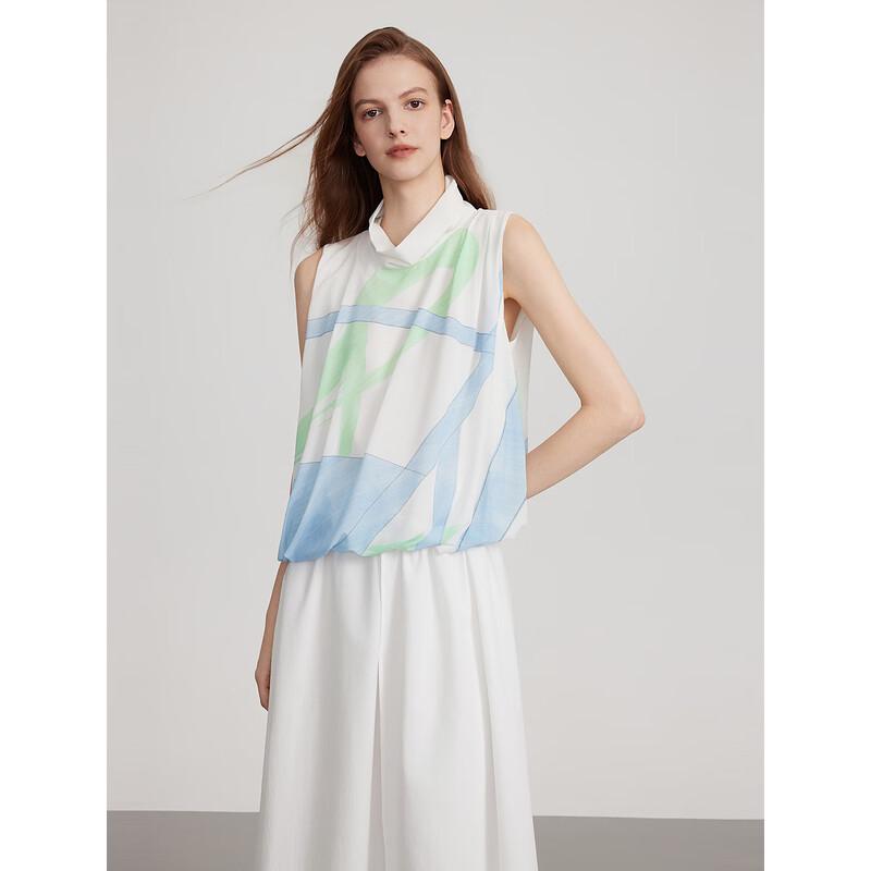 ELLE Women s Halter Neck Pleated Print Sleeveless Top M