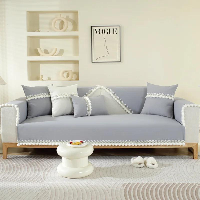 Wollkugel Sofa Sitzkissen Einfach Rutschfest Sofa Kissen Rückenlehne Handtuch Sofa Überwurf Handtuch Chenille Sofa Überwurf Einfarbig