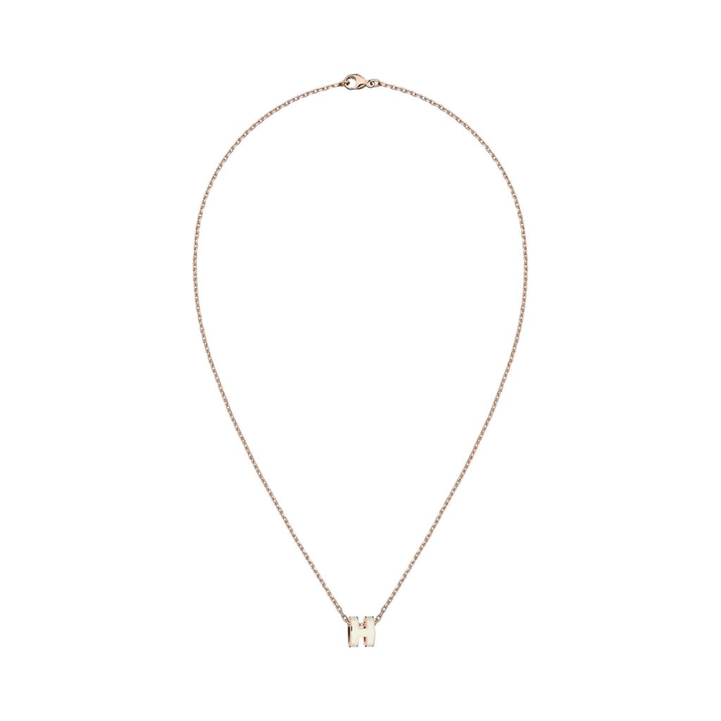(W) Hermes Mini Pop H Pendant Rose Gold & Blanc