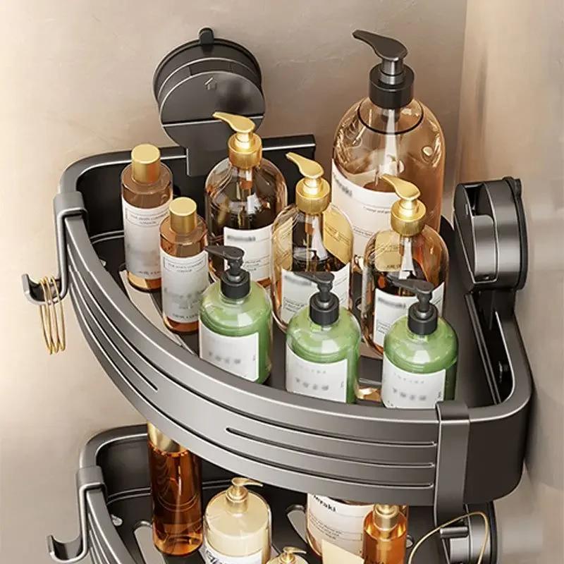 Perforation-Free Bathroom Storage Tripod Wall-Mounted Adjustable Storage Shelf Bathroom Suction Cup Corner Rust-Proof Drain Rack