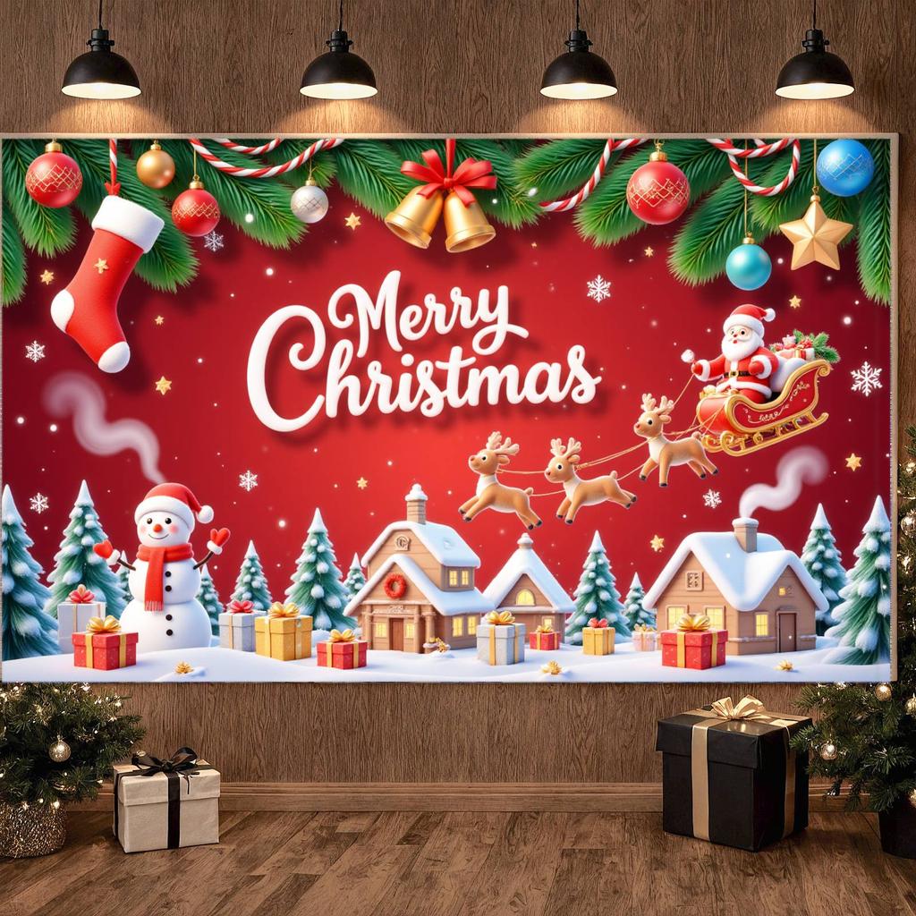 Christmas Banner Santa Claus Design Xmas Decor Banner Holiday Banner Festive  For Christmas Eve Home Decoration Indoor