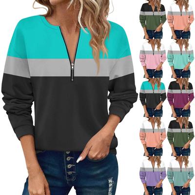 Women Casual Long Sleeve Basic Quarter Zipper Print Pullover Sweatshirts Casual Top Fall Clothes