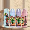 1PC Minecraft Creeper Fire Explosion Print 750ml Color Plastic Sports Water Bottle Leakproof Flip Straw Lid Suitable for Sports Office Home Use