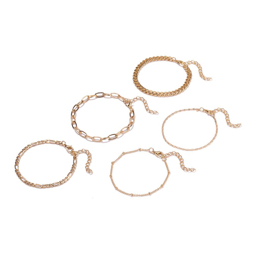 Combination Jewelry, Stylish And Simple Gold 5-Piece Thick And Thin Bracelet Set.