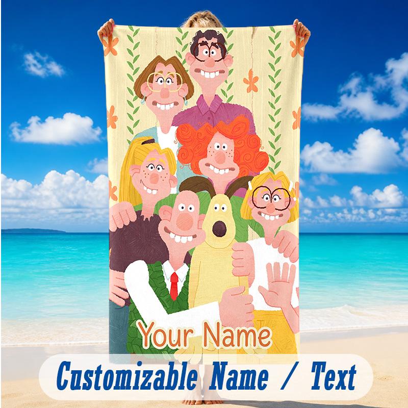Beach Towel Custom Name Text, Quick Dry Large Towel For Beach HomeWallace & Gromit