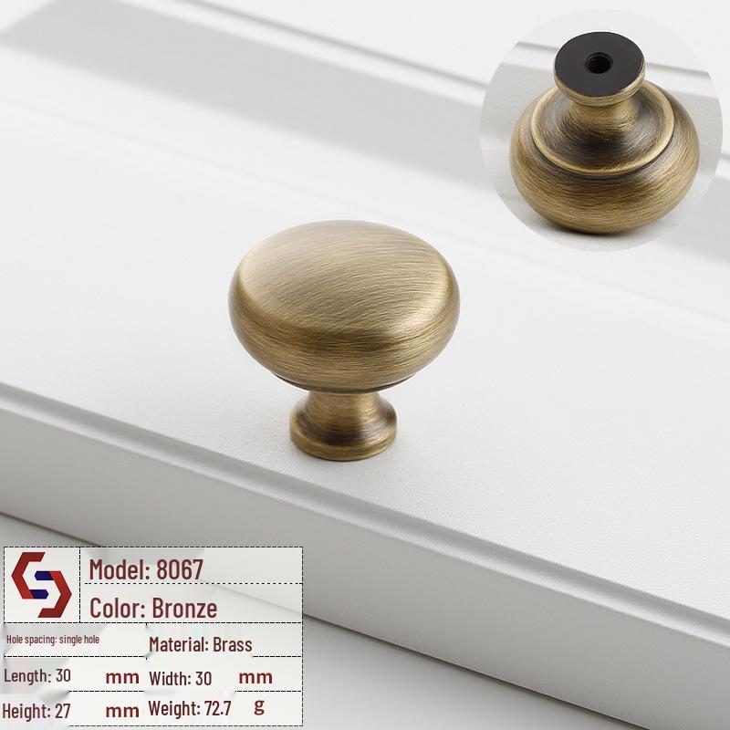 Vintage Brass Handle for Wardrobes, Cabinets, Drawers, and French Doors - Single Hole Light Luxury Style Furniture Hardware