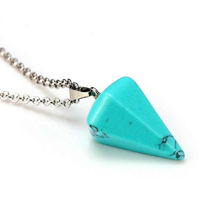1pc Natural Stone Hexagonal Pendant Chain Necklace Taper Soul Swing Bullet Crystal Necklace For Men And Women