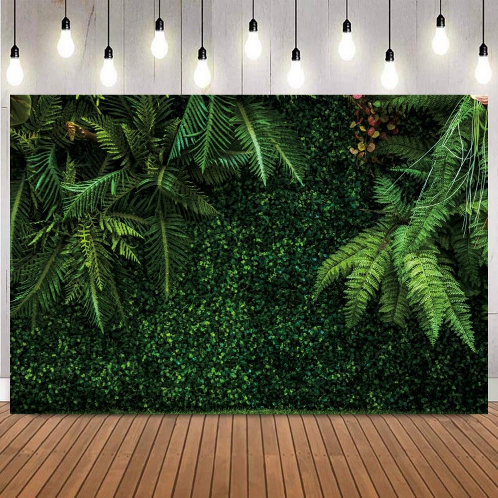 Tropical Jungle Safari Green Leaves Backdrop Baby Shower Happy Birthday Party Decor Wedding Photography Background Photo Props