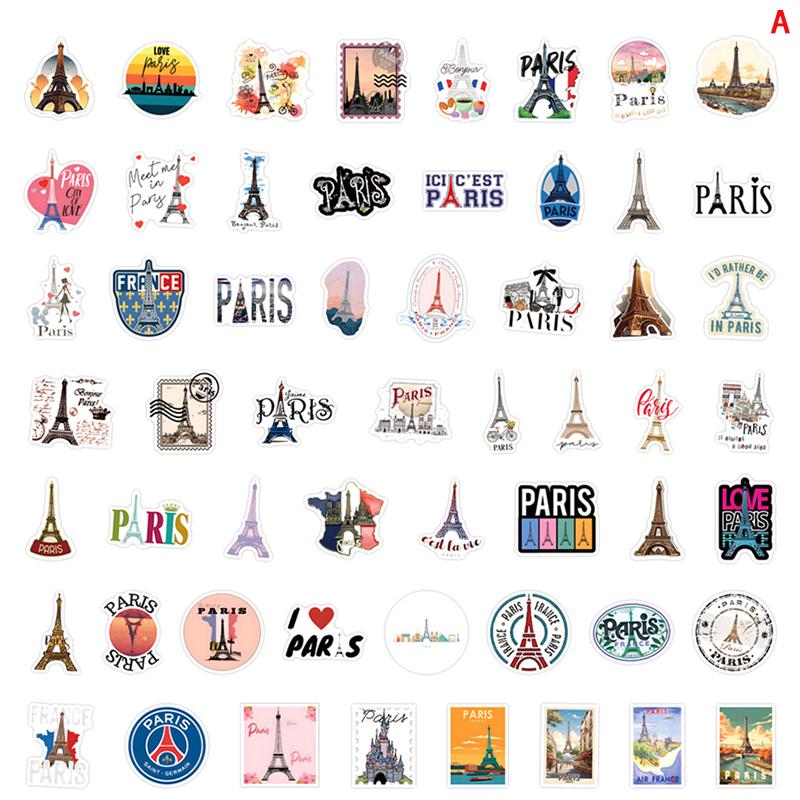 55Pcs France Paris Landscape Stickers Eiffel Tower Decals Diy Motorcycle Luggage Guitar Cartoon Cool Graffiti Decal Sticker