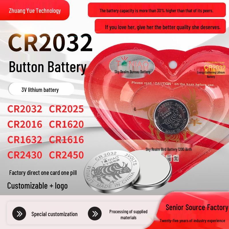 CR2032 3V High-Capacity Battery for Watches, Car Keys, Tire Sensors, and Remotes