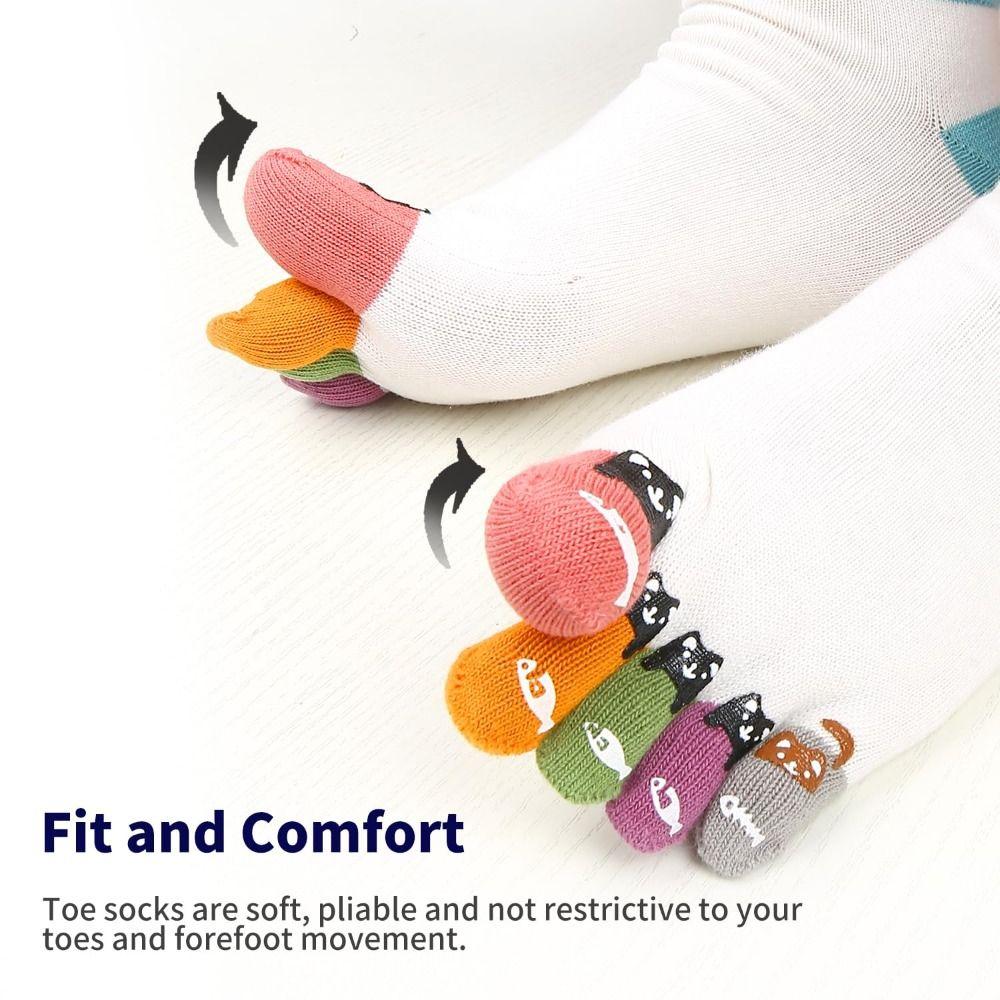 Breathable Tabi Toe Socks Funny Cat Pattern Seperated Toe Socks Athletic Ankle Socks  Casual Use