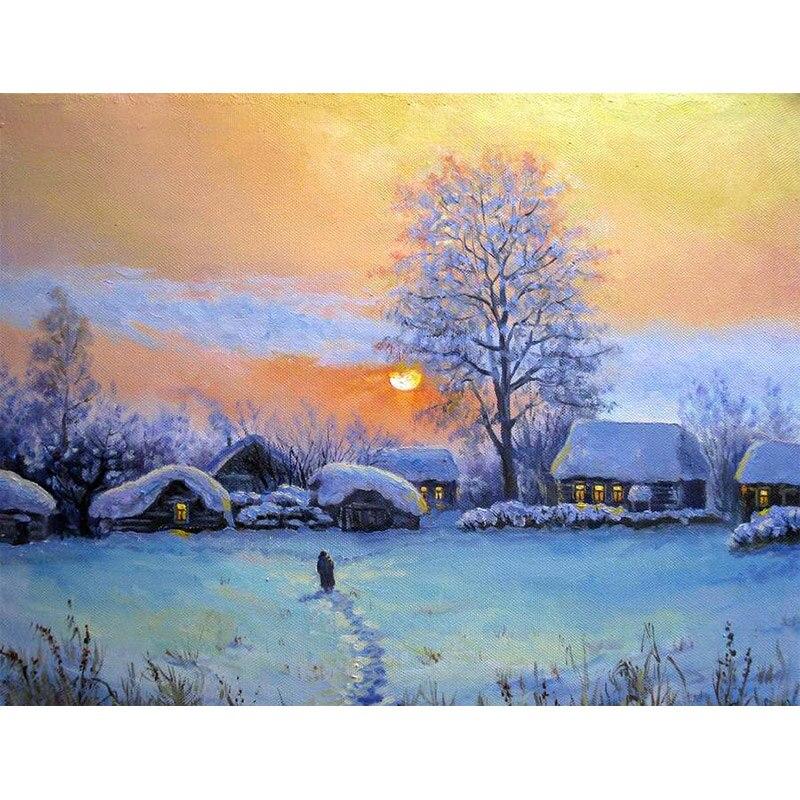 Pictură cu diamant DIY 5D Scenă de zăpadă Broderie cu diamant Peisaj Artizanat cu punct de cruce Burghiu rotund complet Decor pentru casa Cadou manual