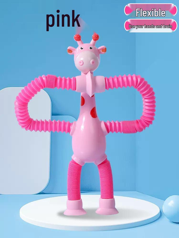 Light-Up Giraffe Telescopic Tube Educational Suction Cup Toy for Parent-Child Interaction