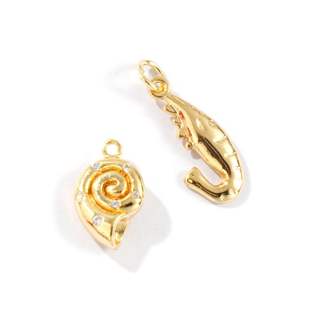 2 PCs Brass Charms 18K Gold Plated Conch Shrimp Ocean Pendants For DIY Necklace Bracelet Jewelry Making Findings