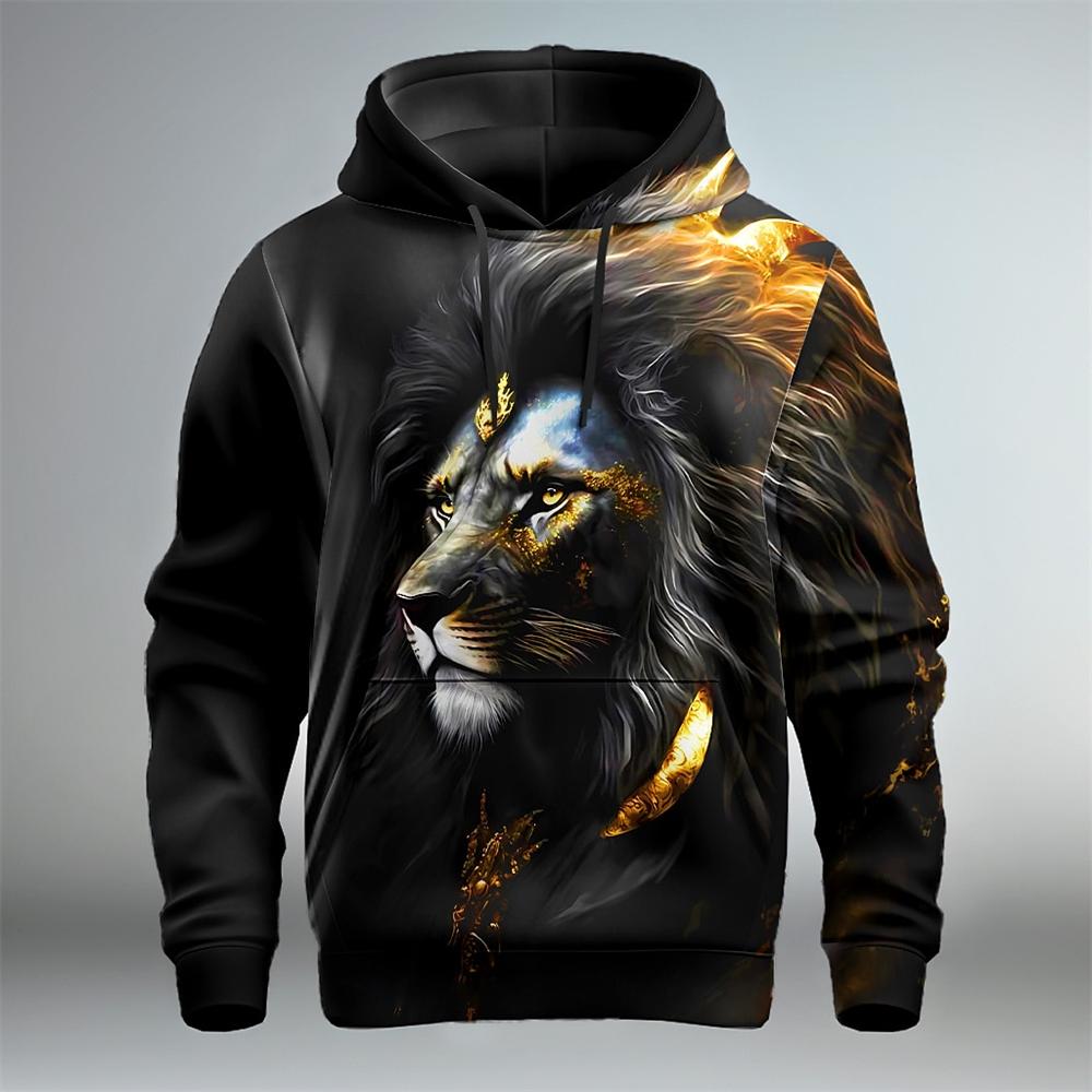 Animal Lion Pattern 3D Printed Men's Hoodie Spring and Autumn Casual Long Sleeve Hoodie Street Loose Sweatshirts Men's Tops
