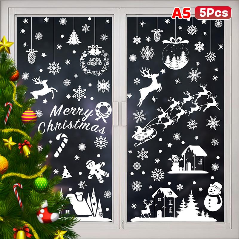 Weihnachtsfensteraufkleber Blauer Elch Statische Aufkleber Schneemann Schneeflocke Wandaufkleber Abziehbilder Frohe Weihnachten Feiertagsparty Aufkleber