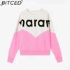 BITCED Women's Winter Colour-Blocked Fleece-Lined O-Neck Sweatshirt