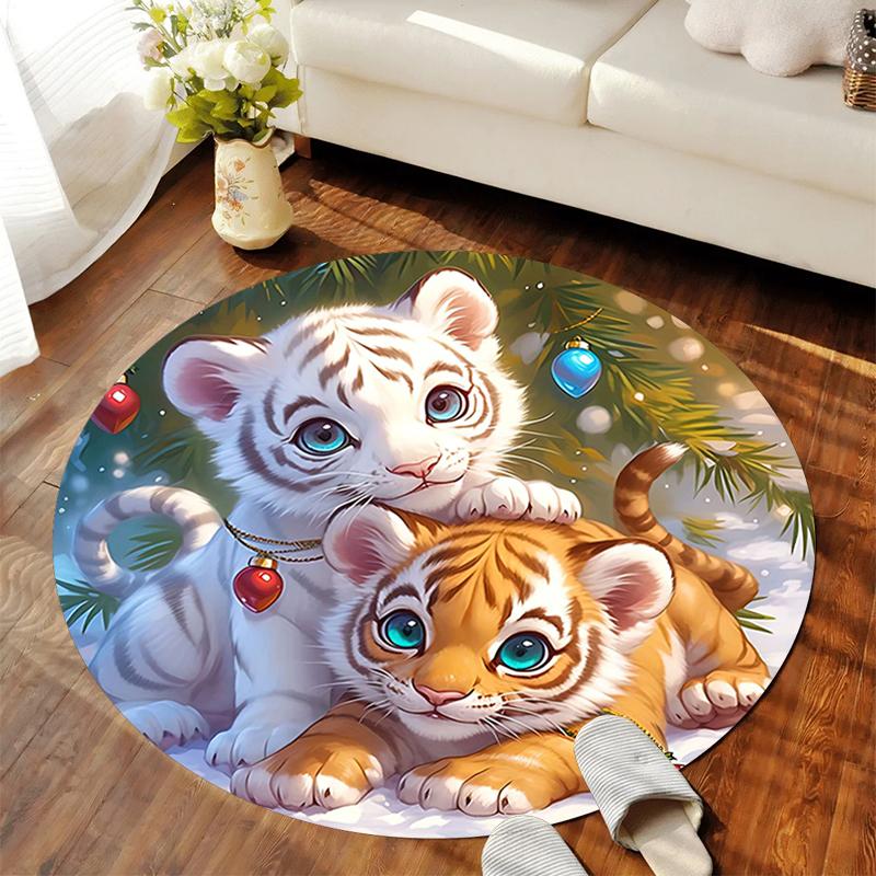 1Pc Tiger theme Circular Print Rug - home decoration Carpet For Living Room Bedroom Flooring Computer Chair Area Rug